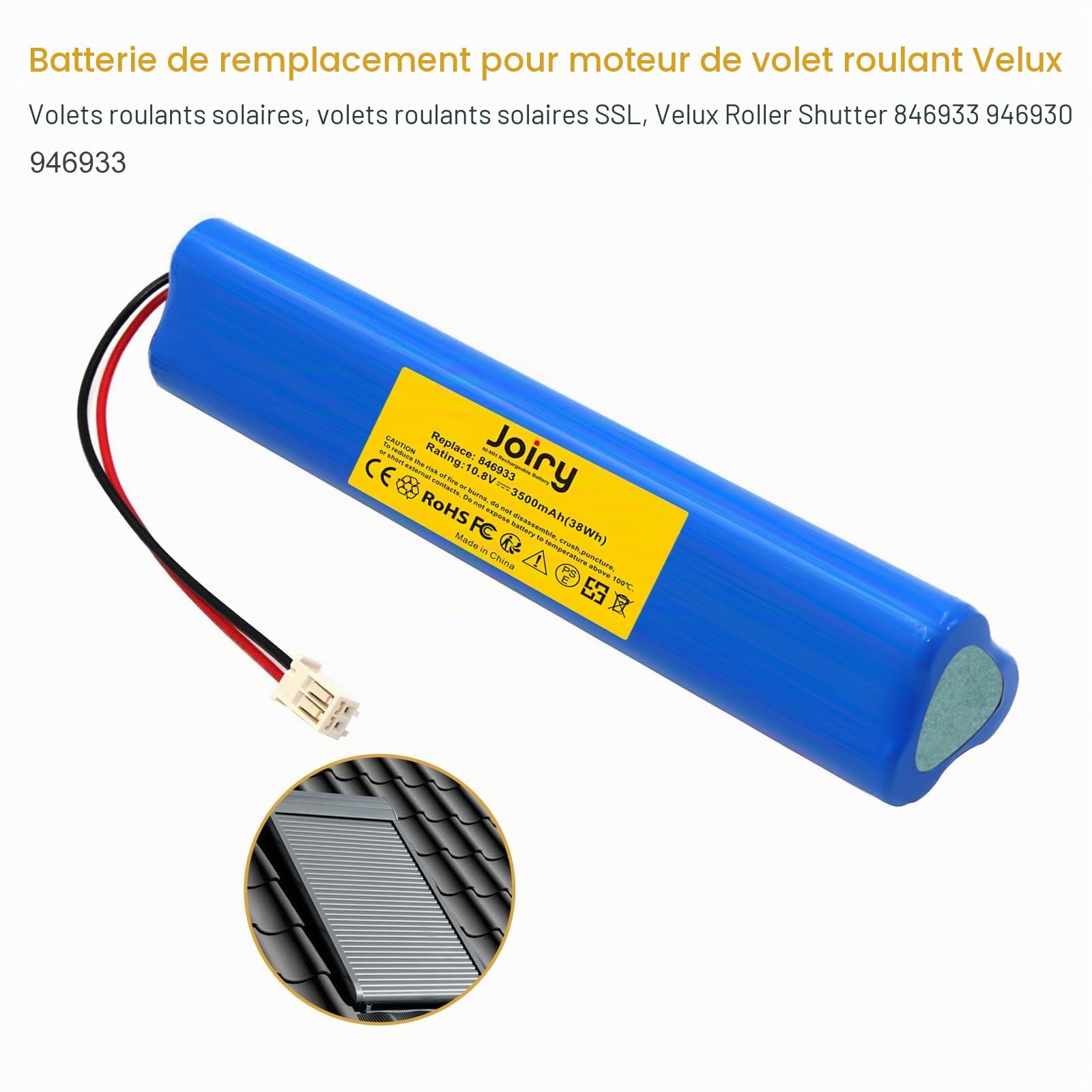2X Joiry NI-MH 10,8 V 3500 mAh Batterie de Rechange pour Velux Roller Shutter 846933 946930 946933 avec câble et Prise Batterie de Rechange pour volet Roulant Velux, Volets roulants solaires, SSL