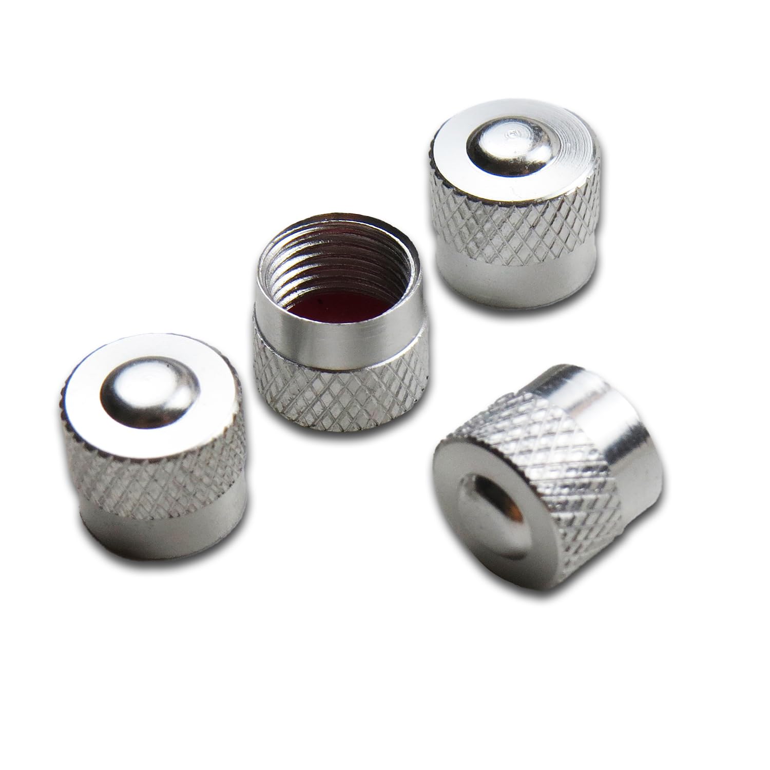 Pitlane Performance® Alu Ventilkappen 4 Stück Ventildeckel; Aluminium Auto-Reifen Schrader-Ventil; Ventilabdeckung Reifenventil-Kappen PKW SUV Motorrad Fahrrad (Silber, Racing)