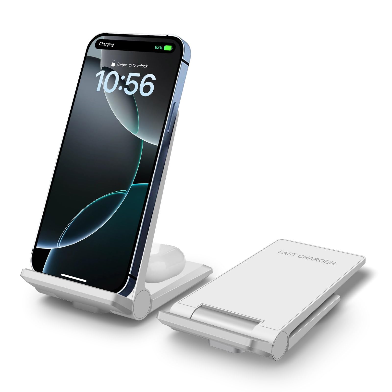 Wireless Charger, 2 in 1 Wireless Charging Stand Dock Foldable 20W Fast Charge for iPhone 16 15 14 13 12 11 Pro Max XS,AirPods,for Samsung Galaxy S25/S24/S23/S22/S21/S20,Note20/10,Galaxy Buds,White