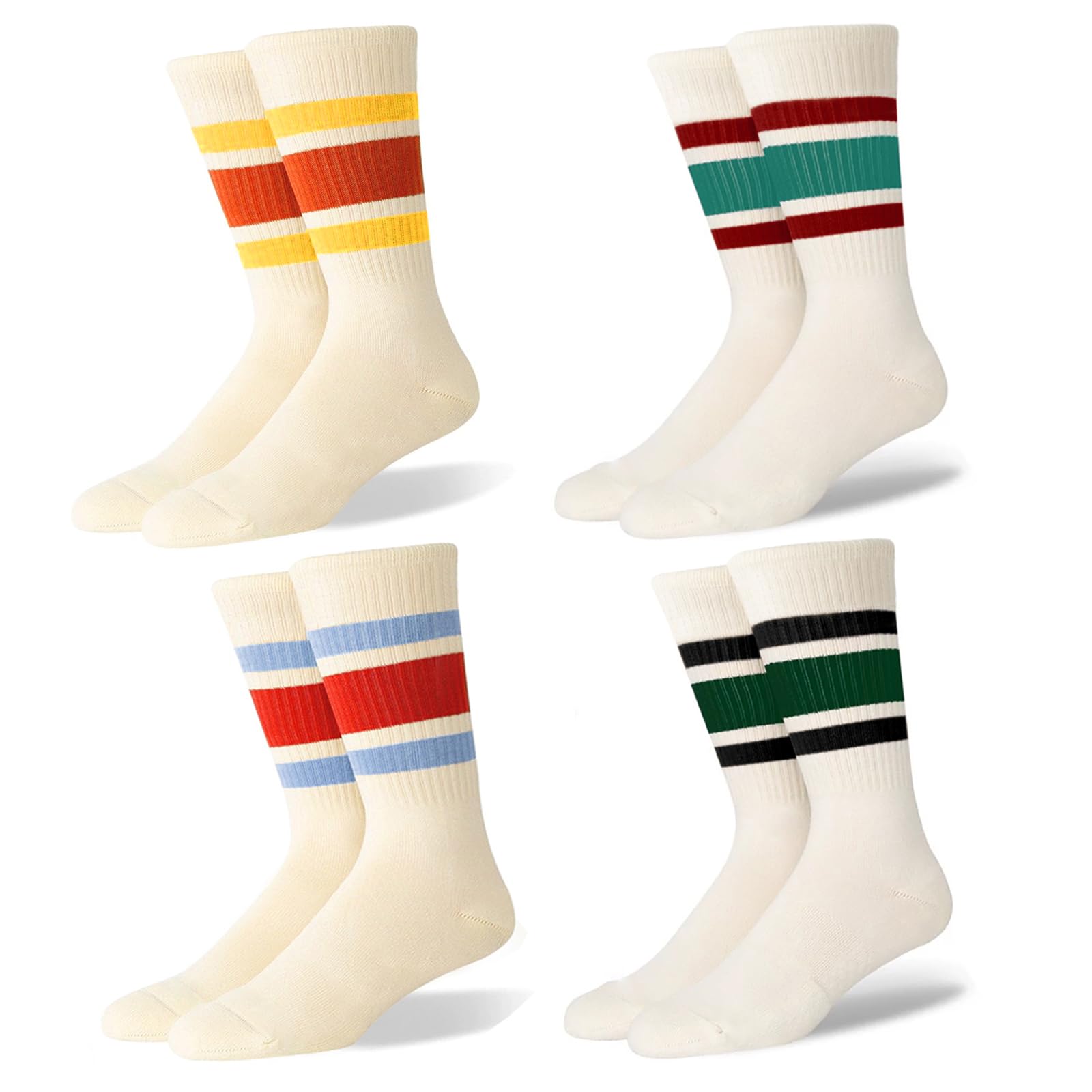 Funny Novelty Striped Crew Socks for Women Sporty Mid Calf Casual Cotton Retro Tube Socks