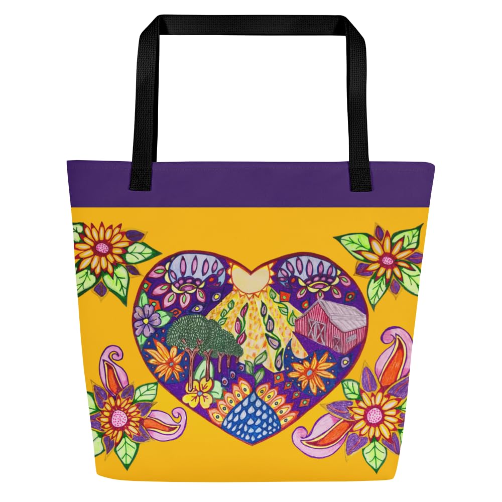 137 Colorful Art Tote Bag Heart Floral Design Handbag with Sturdy Handles Reusable for Shopping Work Travel Gift
