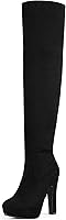 DREAMPAIRS Women's HIGHPLAT Black Chunky Thigh High Boots - Stretch Suede Over Knee, 5in Heel, Faux Fur Trim