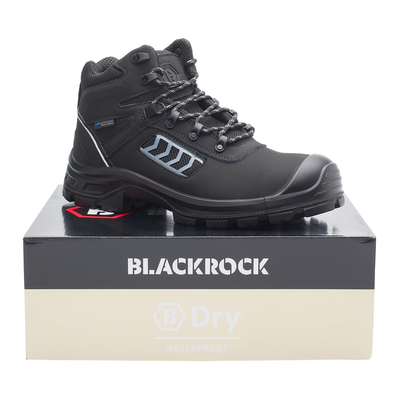 Blackrock TrekGuard Wasserdichte Arbeitsstiefel, Verbund-Sicherheitsstiefel, Leitergriff-Verbund-Zehenkappenstiefel, Herren- und Damen-Arbeitsstiefel, schwarz, leicht, strapazierfähig, Damen, weite