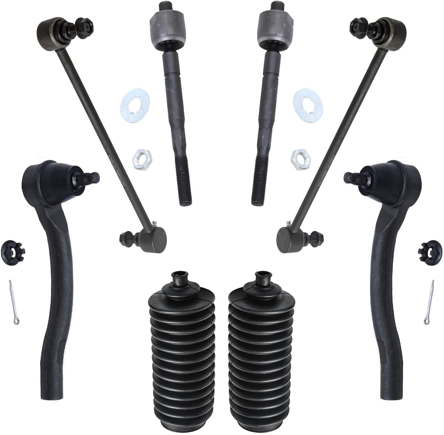 Detroit Axle - Front 8pc Suspension Kit for 2007-2013 MDX 2008 2009 2010 2011 2012, 4 Inner & Outer Tie Rods, 2 Sway Bar Links, 2 Boots, Replacement