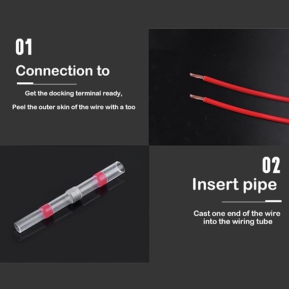 melairo 50Pcs Solder Seal Wire Connectors, Heat Shrink Butt Connector Waterproof Insulated Electrical Butt Terminals For Automotive Marine, 22-18 Awg, Red