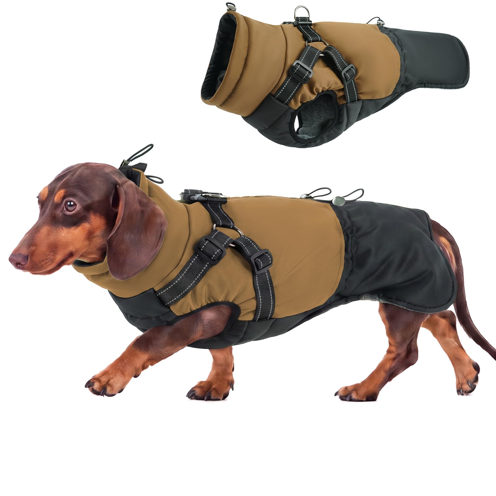 Hjumarayan Dog Winter Coat with Harness, Fleece Jacket, Back Zip Easy Wear