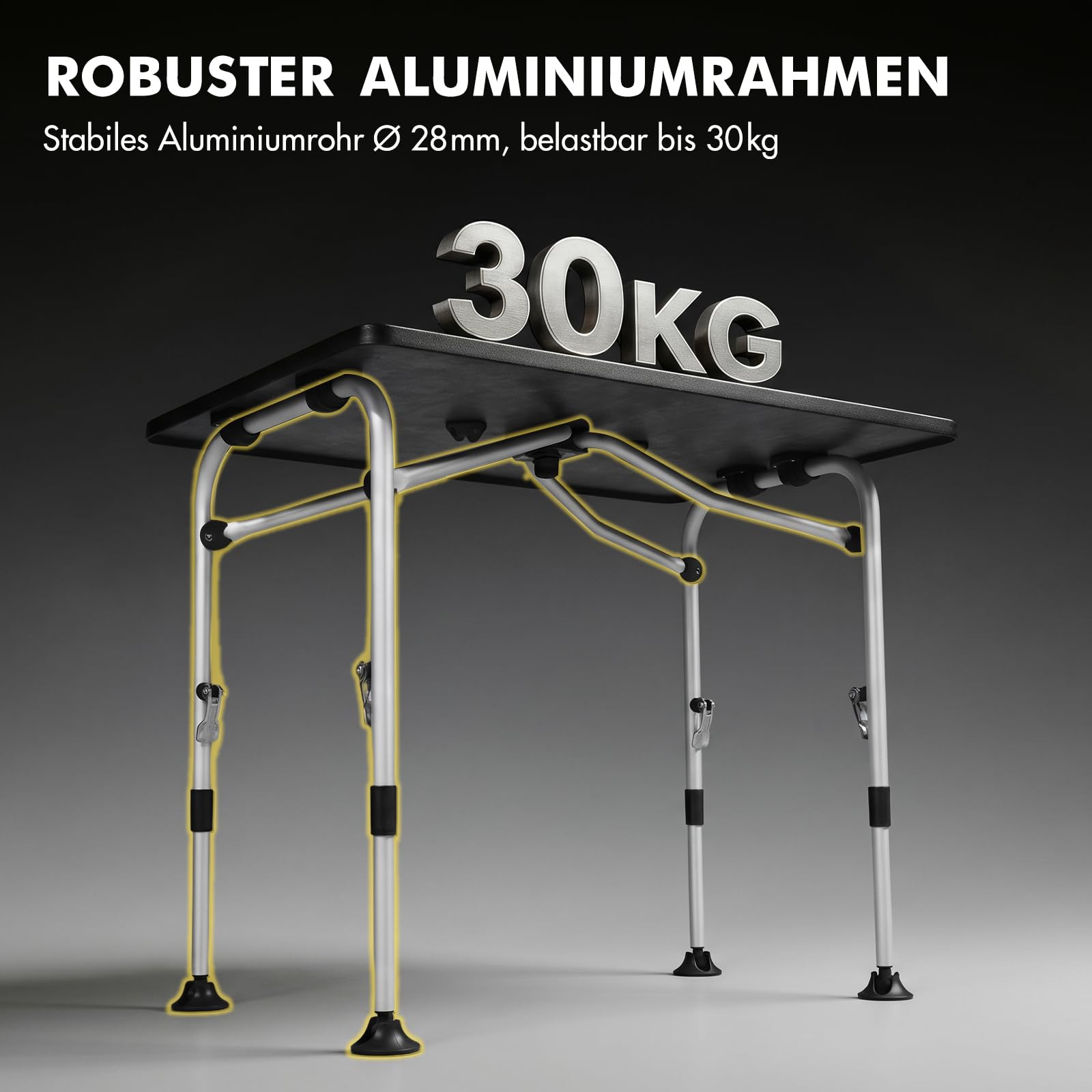 Westfield Outdoors Superb Campingtisch Klappbar Höhenverstellbar Klapptisch für 4-8 Personen, Stabiler Gartentisch Falttisch mit Breiten Standfüßen für Camping, Wohnwagen & Terrasse, Grau