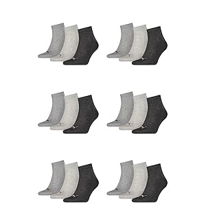 PUMA unisex Quarter Sportsocken Kurzsocken Socken 271080001 , Farbe:Schwarz, Menge:18 Paar (6x 3er Pack), Größe:43-46, Artikel:-200 black