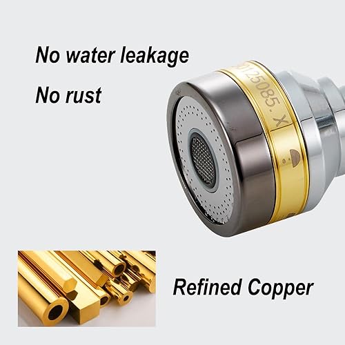 Miniatura 4 de Cabezal rociador universal para grifo de cocina, aireador de grifo, acero inoxidable y latón macizo, accesorios giratorios de 360, 3 modos de flujo