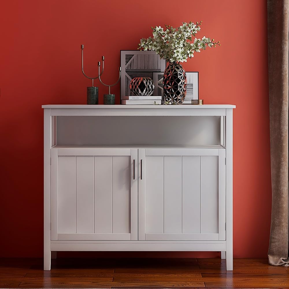LICOME Kitchen Storage Cabinet Buffet - Sideboard with Storage - Kitchen Cabinets (White + MDF)