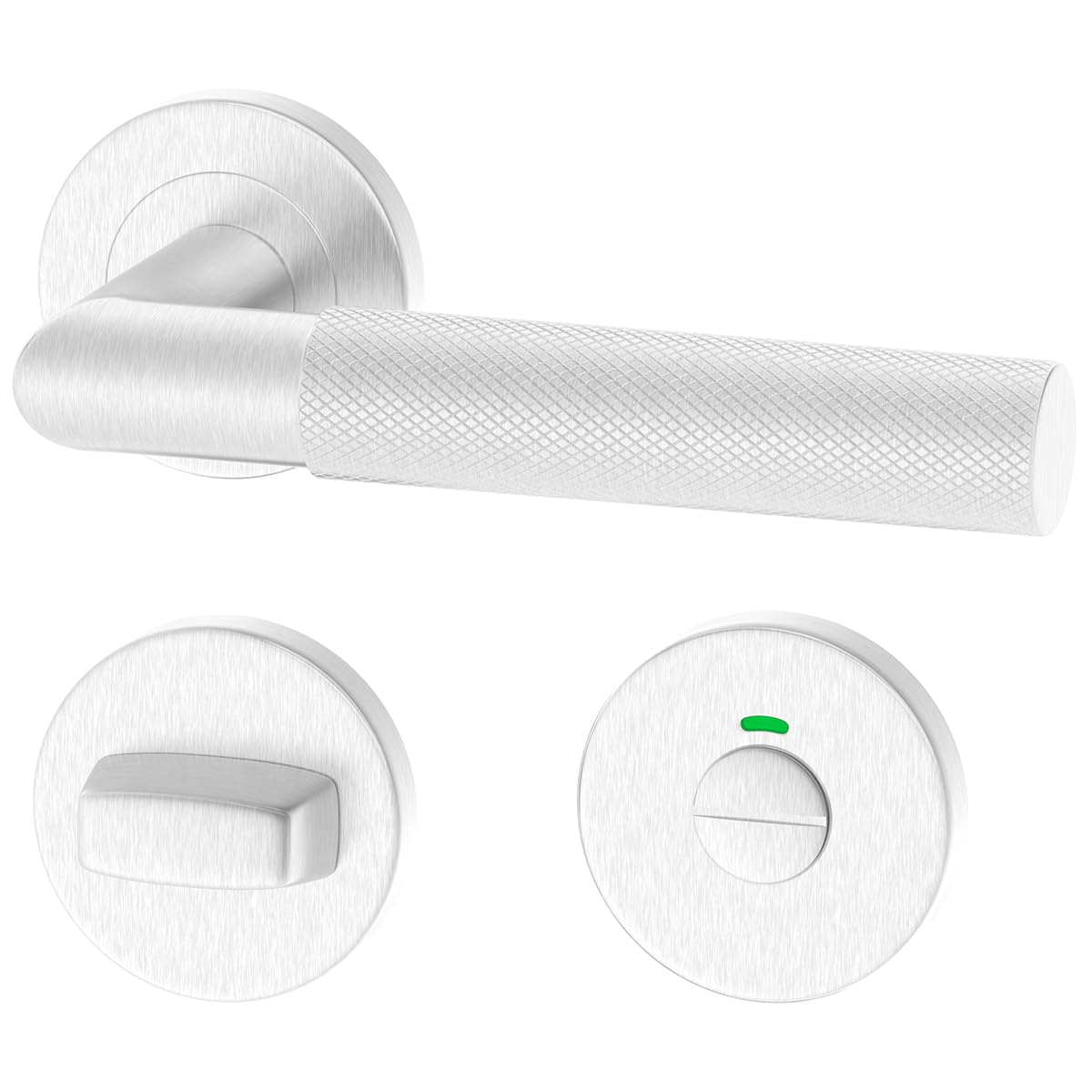 ERGO line BAUHAUS Poignée de porte d'intérieur, acier inoxydable, pour les portes de salle de bains, paire de poignées de porte sur rosaces rondes, garnitures de porte, poignée