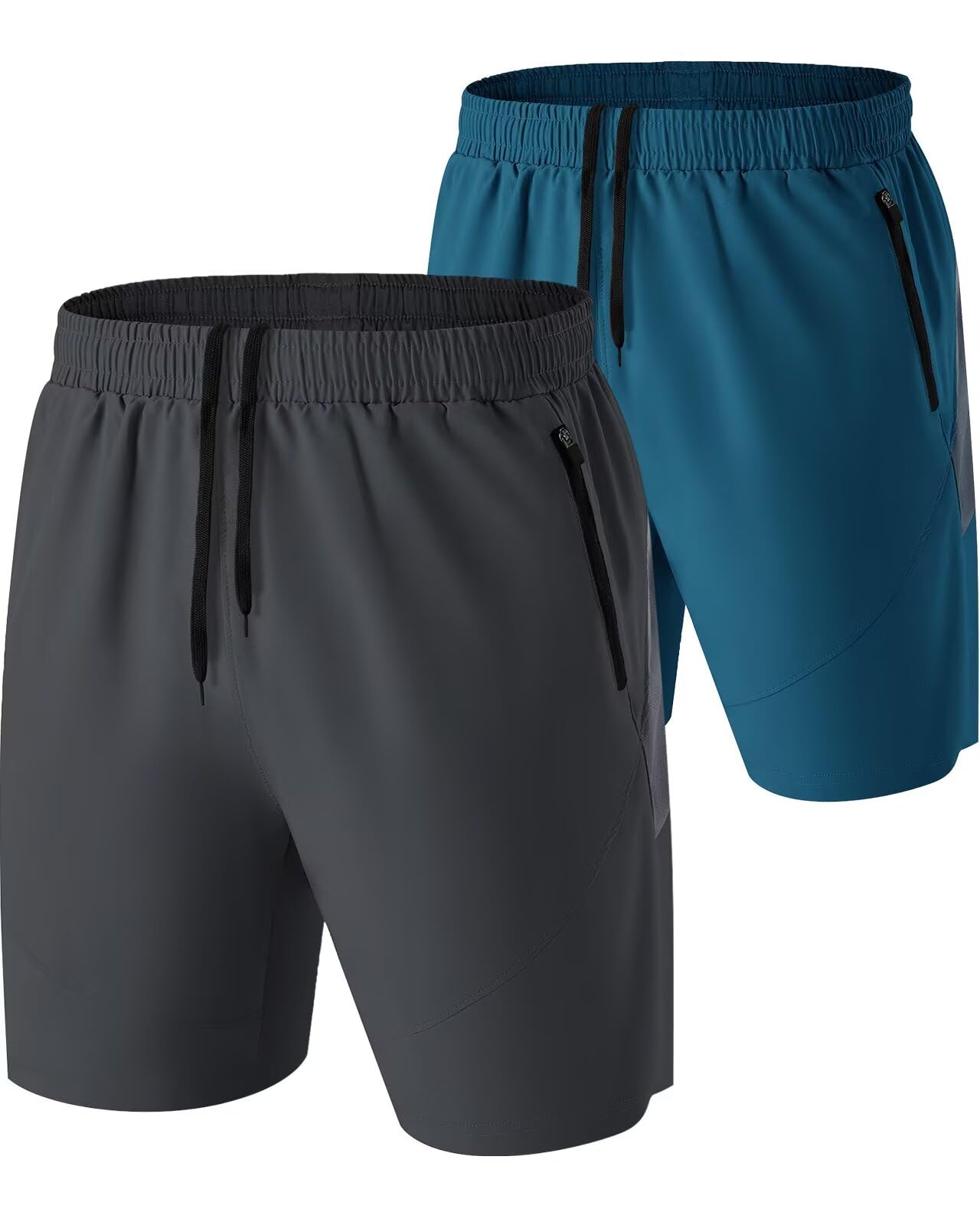 HMIYA 2er Pack Kurze Hosen Herren Atmungsaktiv Sporthose Leicht Laufhose mit Reißverschlusstasche für Training & Freizeit