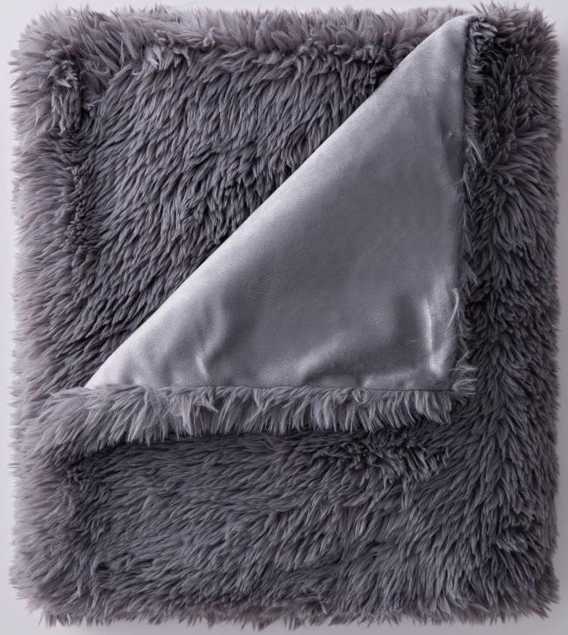 Miniatura 4 de Artisan 34 Manta de piel sintética de lujo extra cálida y acogedora de 50 x 60 pulgadas, manta reversible de piel gris supersuave y mullida para