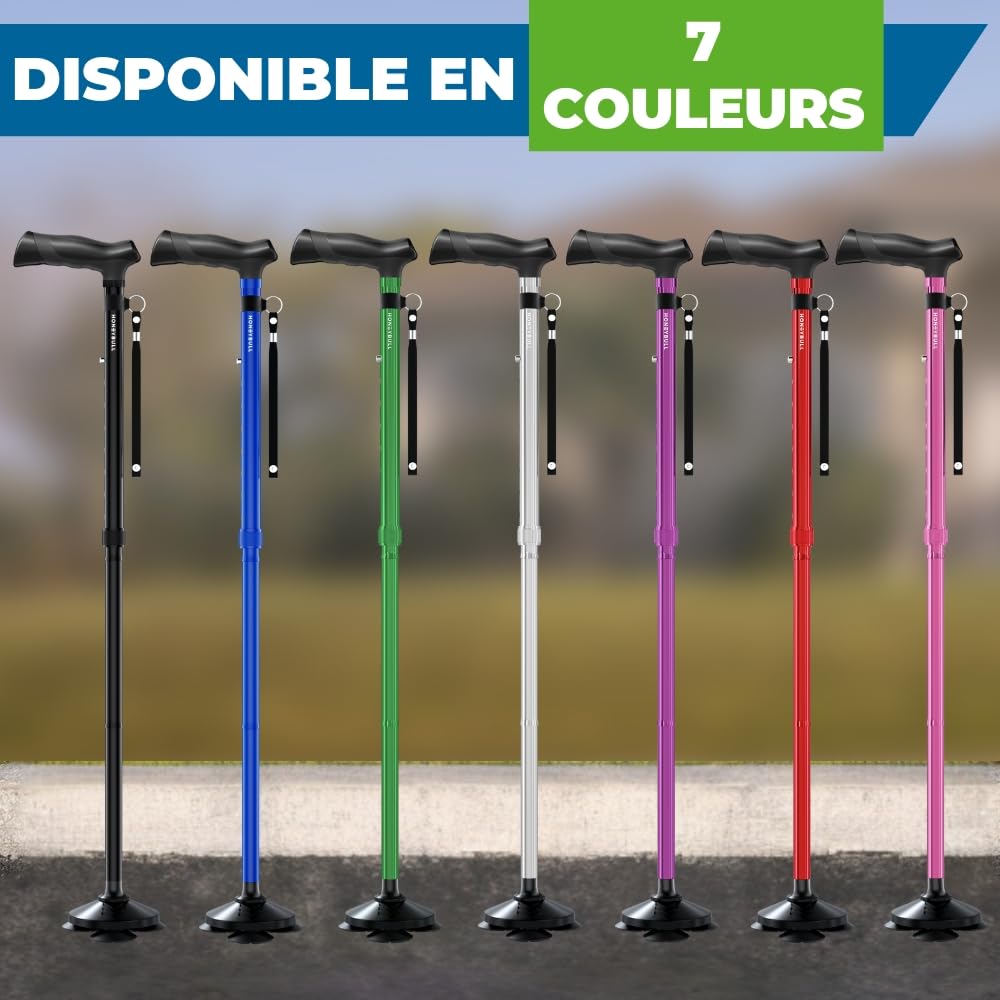 HONEYBULL Canne de Marche Tripode Pliable pour Homme et Femme, Réglable en Hauteur, Base Antidérapante Tout Terrain, Canne en Aluminium Robuste et Légère pour Seniors et Aide à la Mobilité