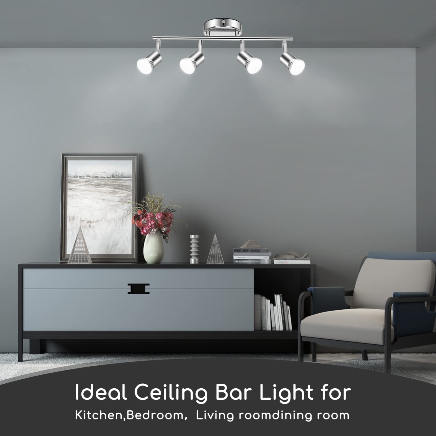 Aigostar Lámpara de Techo LED Focos， Plafón con Focos GU10 4 Luces para Ángulo Ajustable y Giratorio para Interior Focos de Techo Orientables para Dormitorio Cocina (Sin bombillas)