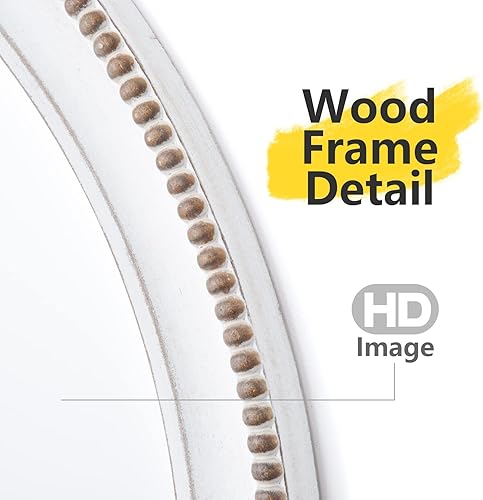 Miniatura 10 de sawsile Espejo redondo de madera, espejo circular rústico de granja de 24 pulgadas, cuentas naturales, espejos decorativos para chimenea, baño,