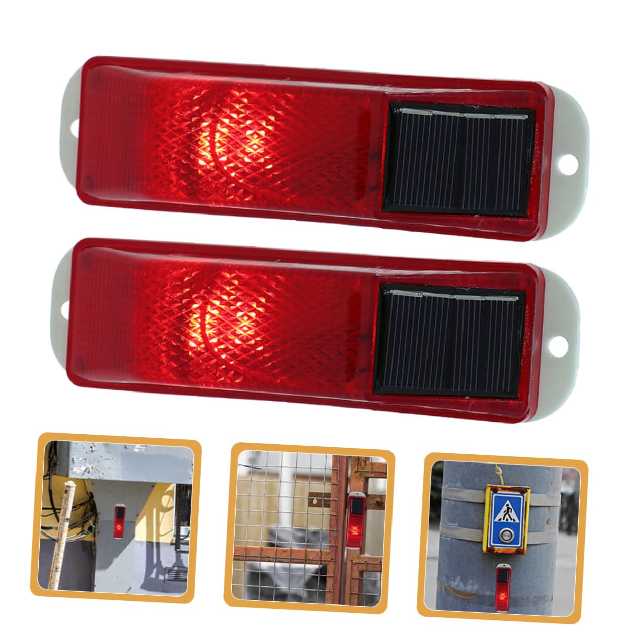 Cabilock Outdoor Solar Warning Lights 2pcs Red/Yellow Solar Lamps for Caution Auto-on Easy Installation Night Visibility