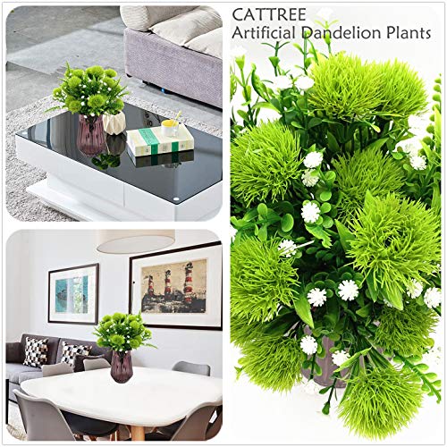 Cattree Artificial Dandelion Plants, Plastic Flowers Shrubs Bushes Fake Grass Wedding Indoor Outdoor Home Garden Verandah Centerpieces Arrangements Party Decoration Planting Filler - Green 4 Pack #TOP2