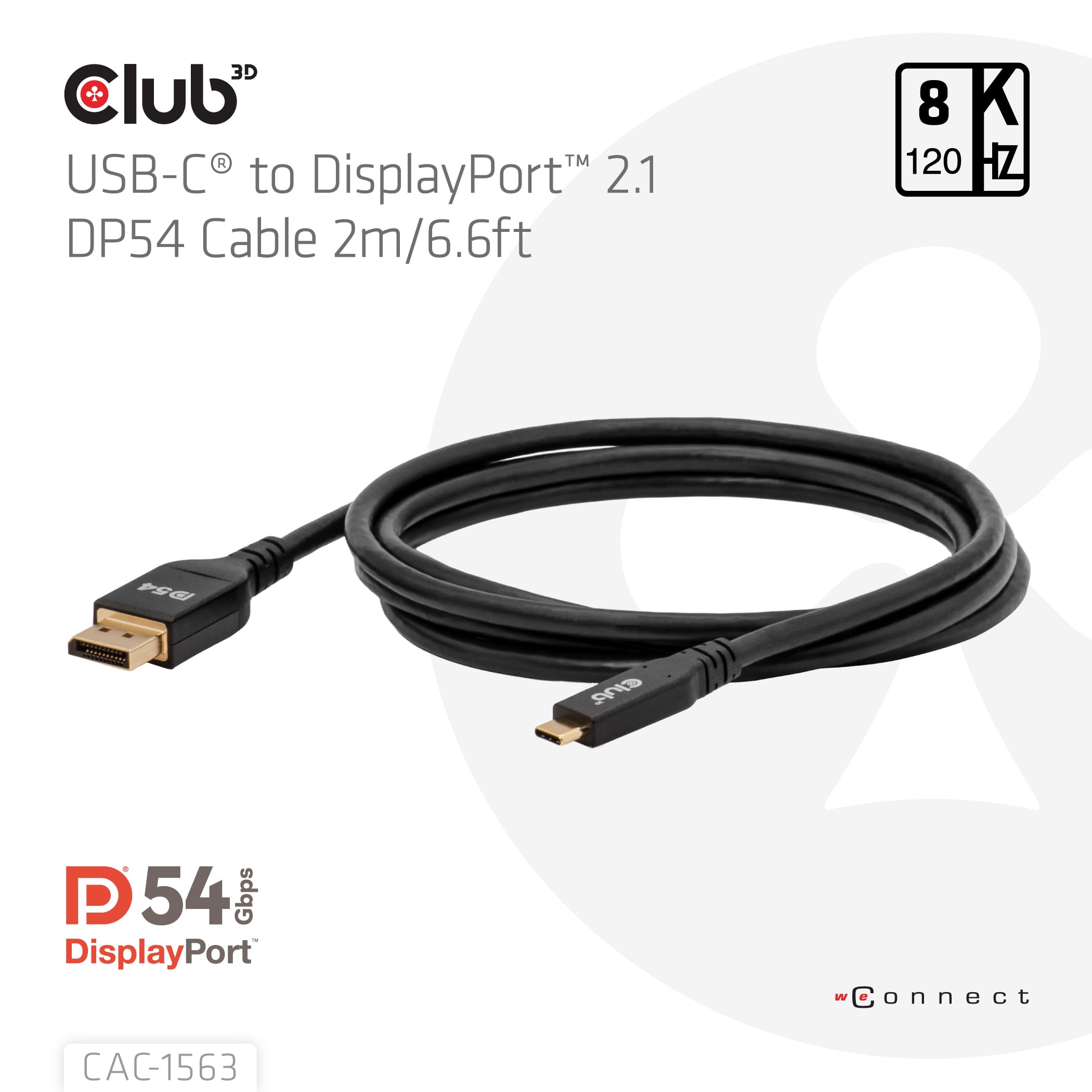 Club3D CAC-1563 USB-C na DisplayPort 2.1 DP54 kabel dwukierunkowy 8K120Hz 2m