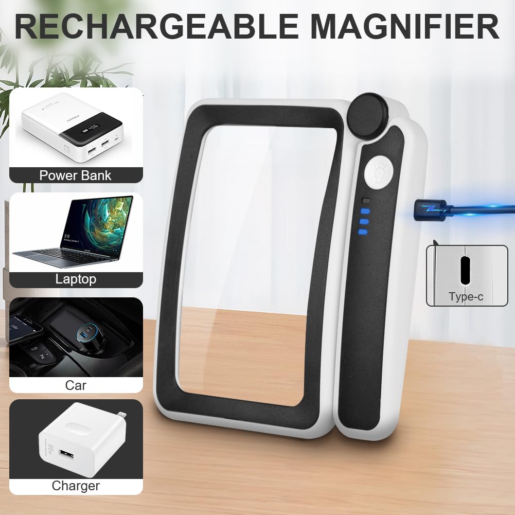 Vicloon Magnifying Glass with Light, 4X Reading Magnifier, Large Foldable Handheld with 10 LEDS and 3 Dimming Modes - Image 3