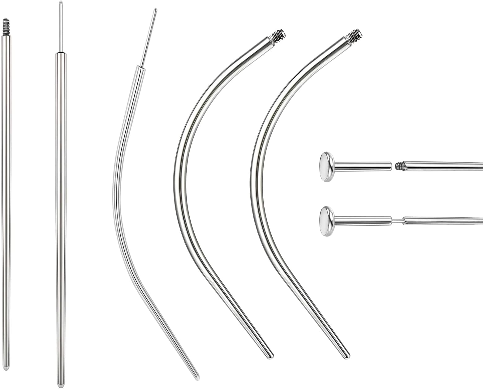 14G 16G 18G 20G Piercing Taper, Stainless Steel Threadless Insertion Pin Screw On Assistant Tool, Curved Body Piercing Stretching Kit for Ear/Nose/Navel/Lip/Eyebrow