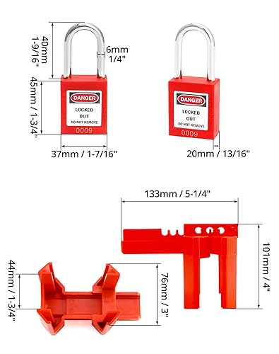 Miniatura 6 de QWORK Juego de 4 dispositivos de bloqueo de válvula de bola roja para diámetro exterior de tubo de 12 a 2 12 pulgadas, plástico de grado de