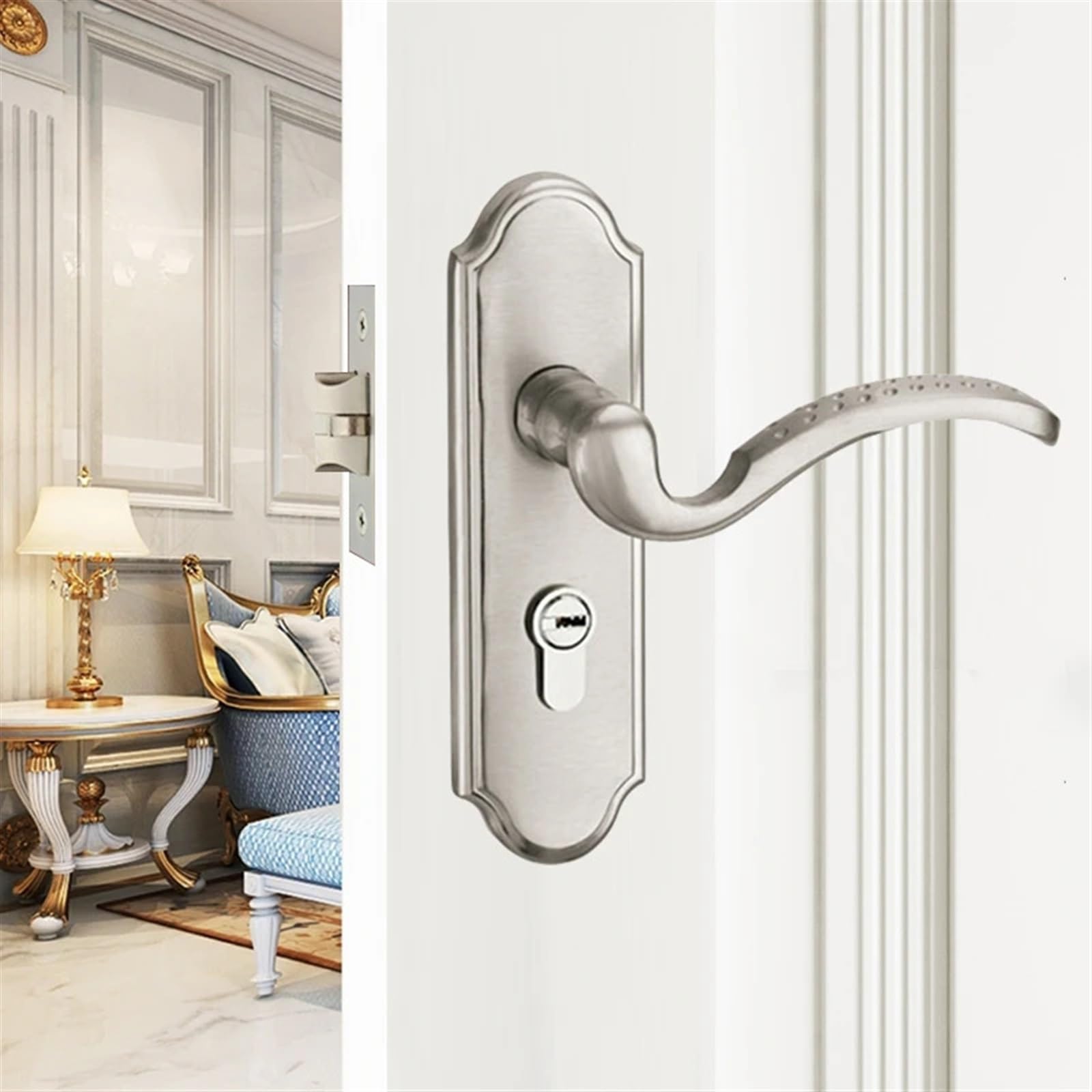 Manillas Para Puertas Cerradura de puerta lengüeta simple moderna for interiores casa, madera, manija universal for dormitorio, orificio aleación zinc