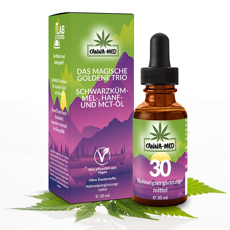 CANNA-MED - Premium Nr. 30 mit 30ML (750 Tropfen) extra starkes und hochdosiertes Hanfsamenöl - Vital Hanfsamenöl - 100% Natur - Hanftropfen mit Omega 3-6-9
