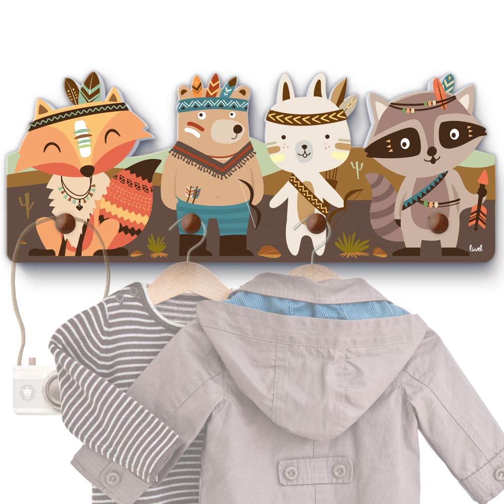 Colorido perchero de pared infantil con 4 ganchos, ideal para colgar la ropa de los niños en una habitación infantil y con unas medidas aproximadas de 40 x 15 x 1 cm Cisn.