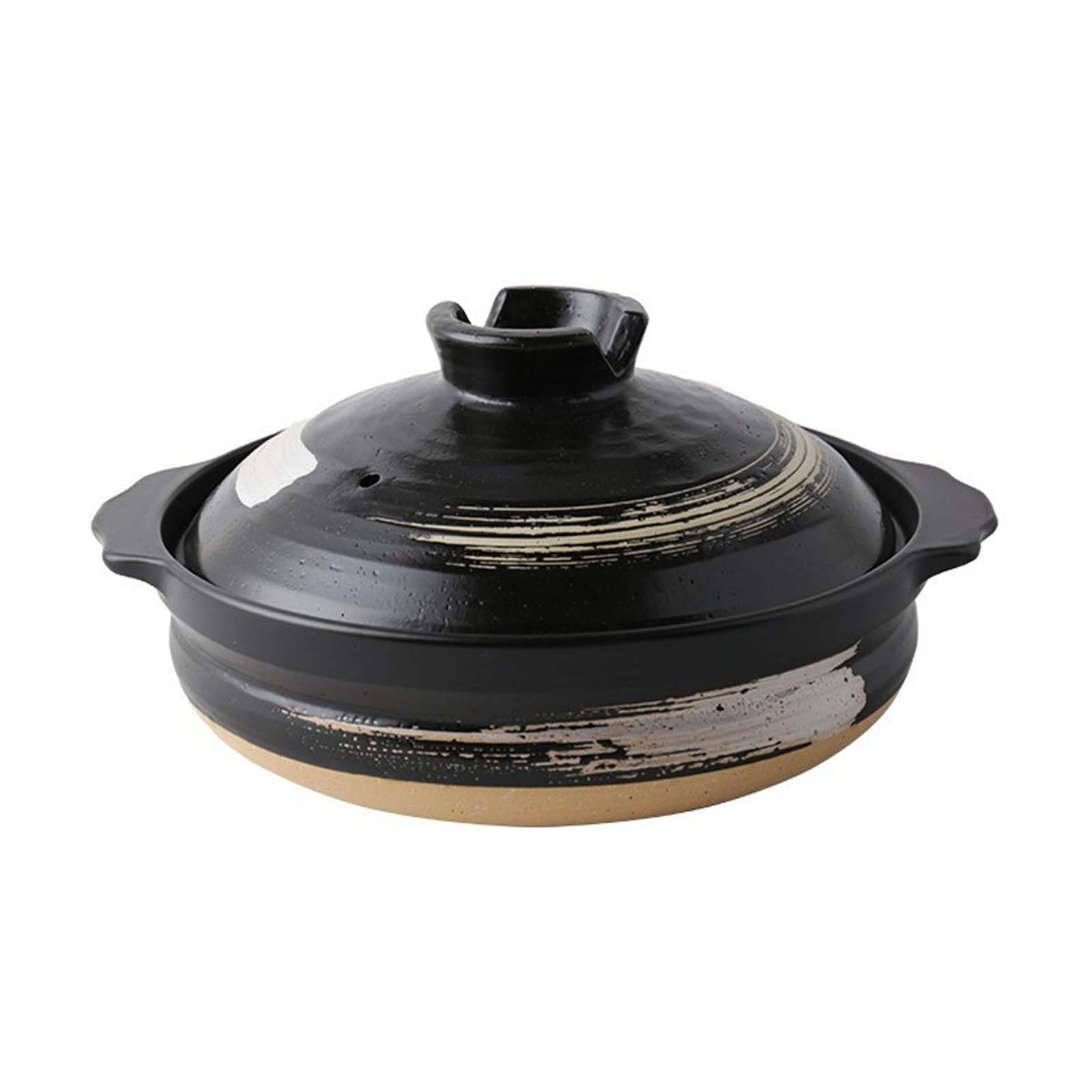 Zykuosus Japanese Ceramic Black Casserole Clay Pot with Lid - Heat-resistant Pot, Soup for Home Cooking, Stew Dinner(1.6l)