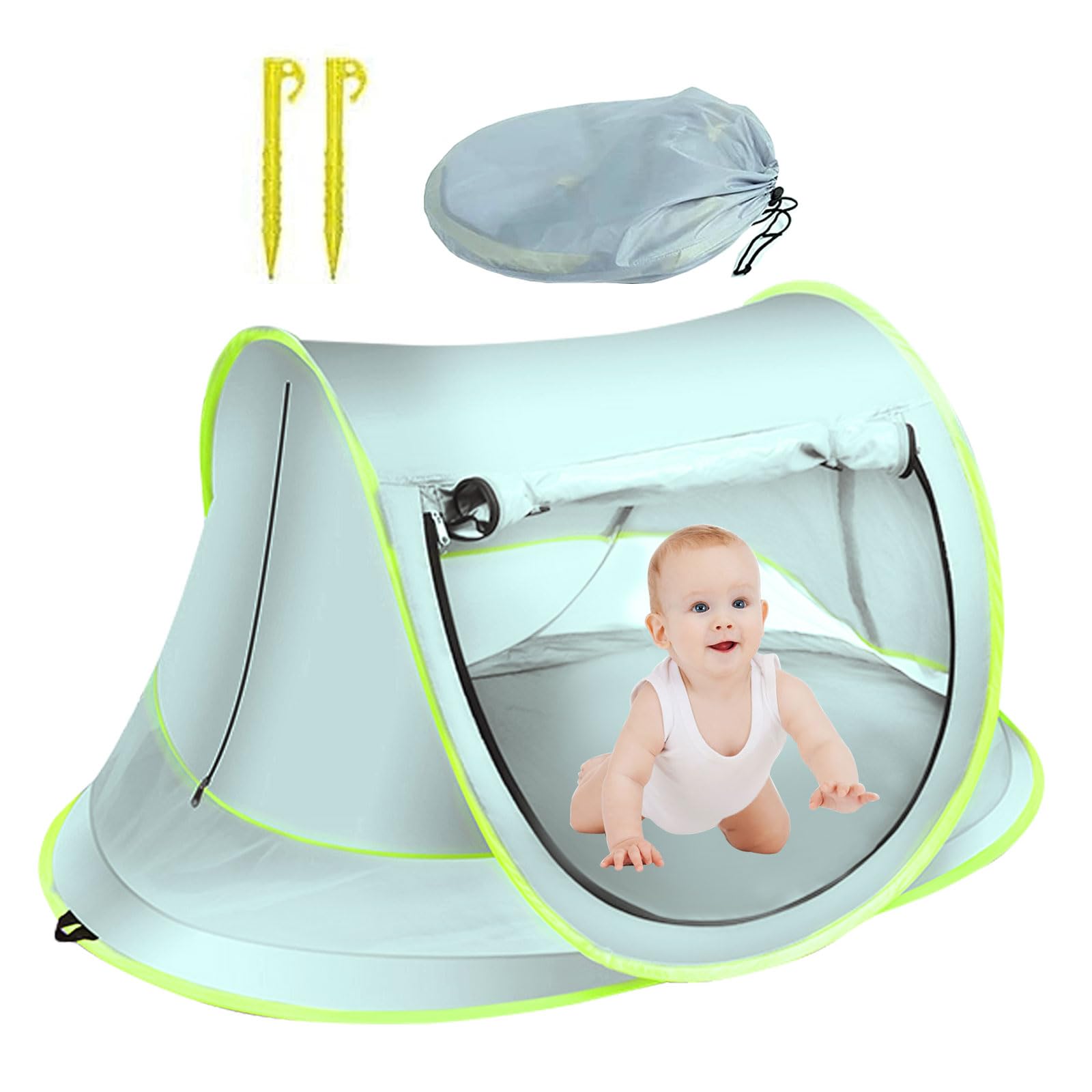 mumisuto Tente De Plage Pop Up Bébé, Tente De Voyage Portable, Protection Solaire UV UPF 50+, avec Sac De Transport Et Piquets pour Plage, Jardin, Camping (Bleu, 109x65x50cm)