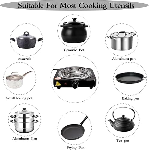 Vista 5 de Compact and Portable Countertop Burner- Countertop Single Coiled Burner 1000 Watts Electric Hot Plate Temperature Controls Black