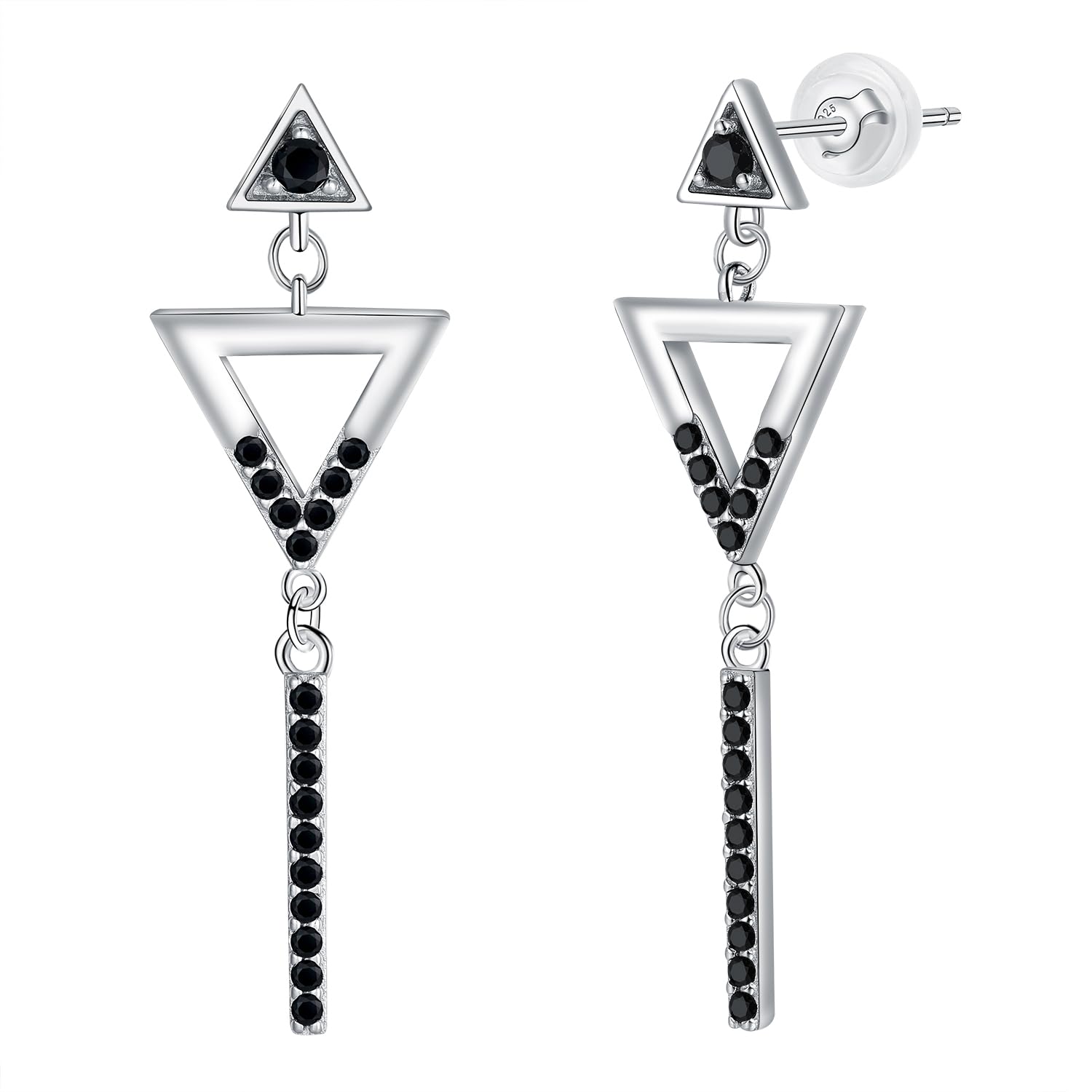 Hifeeled Pendientes Largos Mujer Plata de Ley 925 Geométricos Triangulares Negro Pendientes Regalos Originales Para Mujer Niñas Joyas