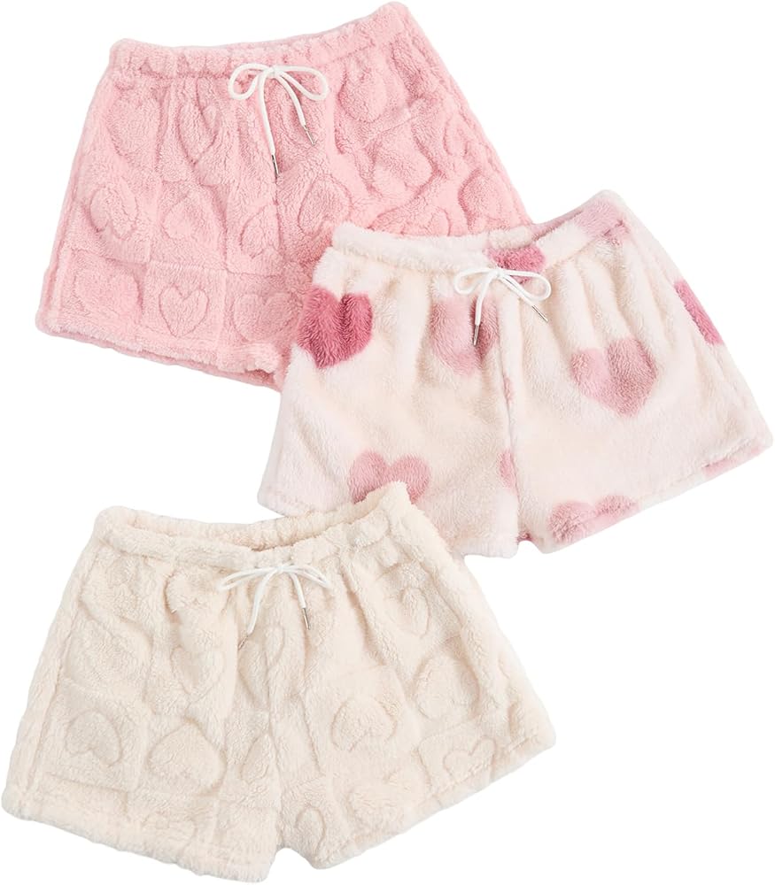 パンツ FLUFFY SHORT PANTS Eaphi Verdusa Women's 3 Pack Fuzzy Buffalo Plaid Pajama Shorts Tie Front