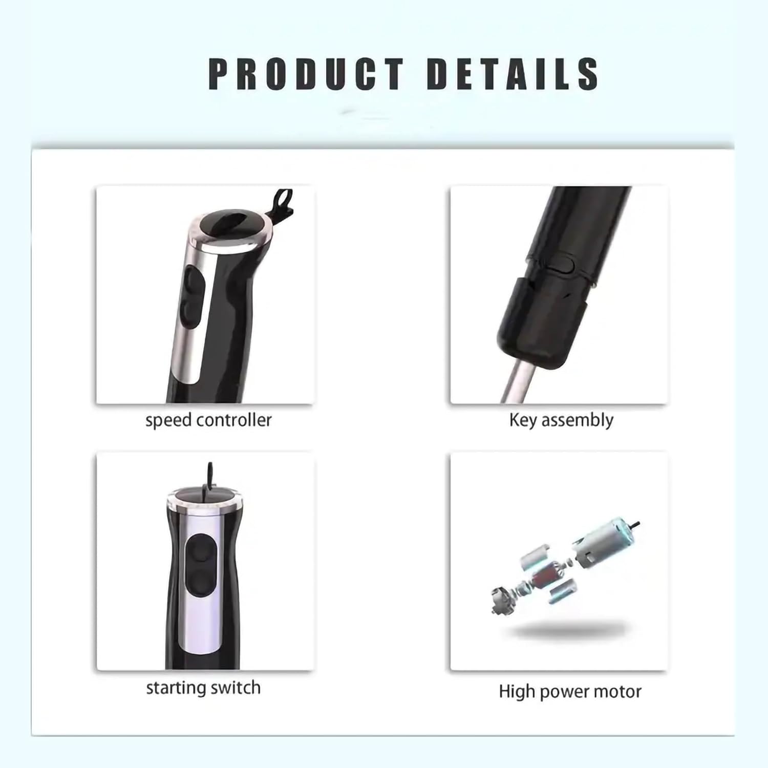 Immersion Hand Blender 600W Hand Mixer With Stainless Steel Blade, Black Stick Blender Container Chopper for Baby Food Smoothies Soup
