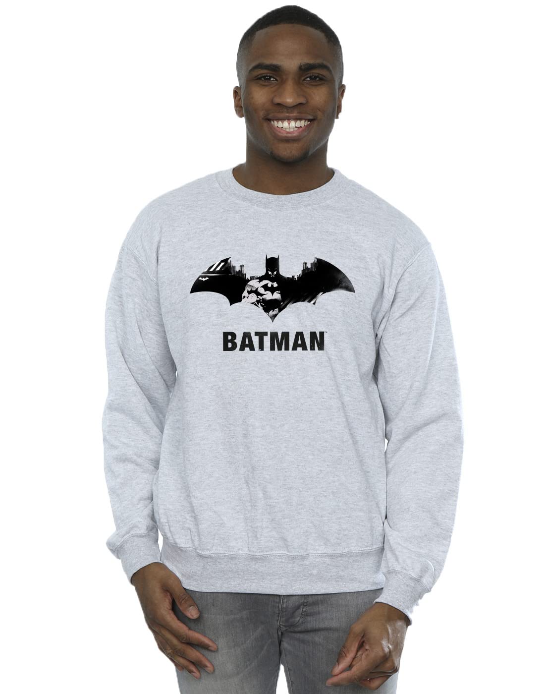 Absolute Cult Men's Sport Grey Dc Comics Batman Black Stare Logo Sweatshirt X-Large