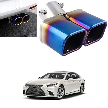 Oshotto Stainless Steel SS-010-BLUE Car Exhaust Dual Pipe Muffler Silencer Cover Compatible with Lexus LS - Multicolor