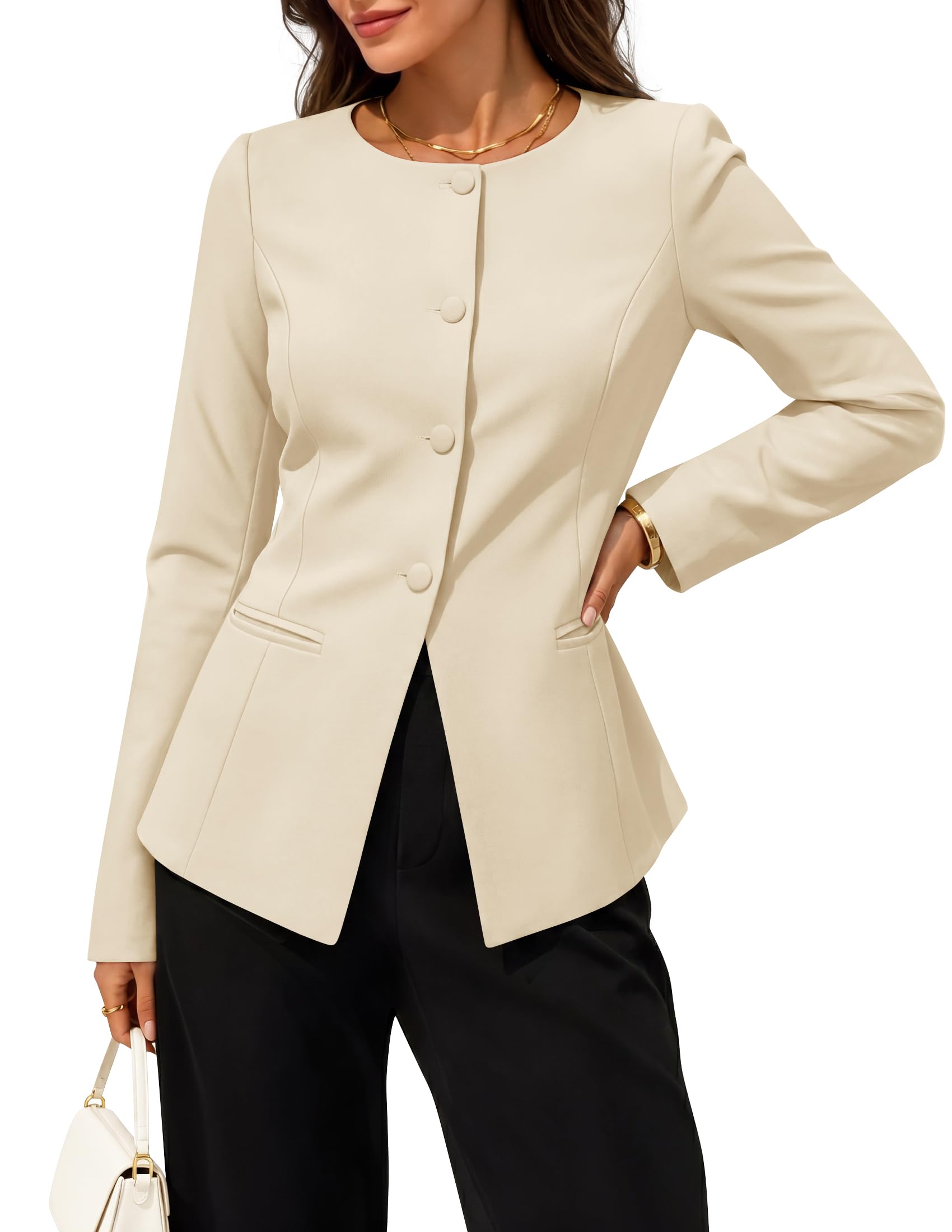 Womens Business Casual Blazers Fall Long Sleeve Button Suit Jackets Office Work Outfits Fitted Blazer Clothes 2026-image-43
