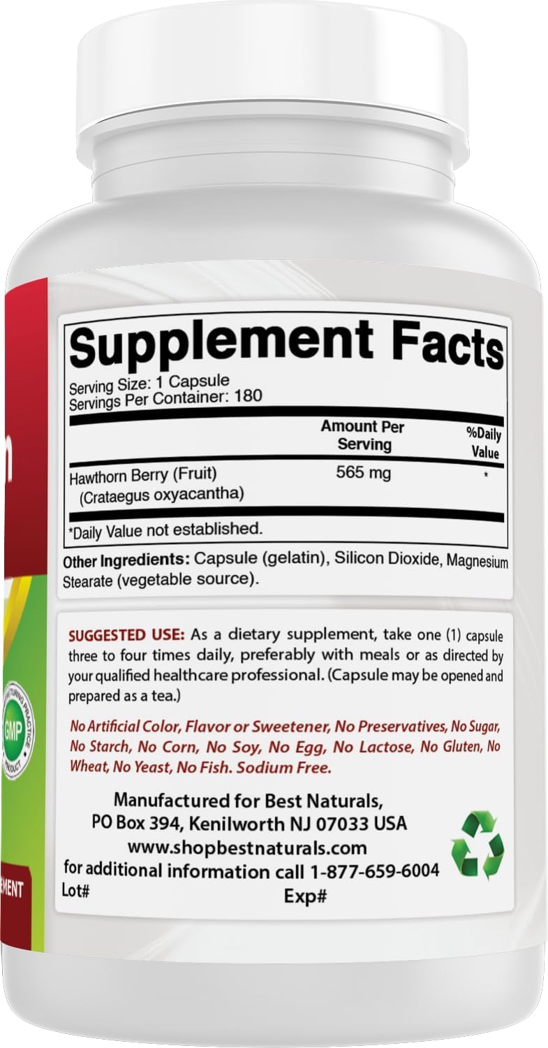 Best Naturals Hawthorn Berry 565 mg 180 Capsules (180 Count (Pack of 3))