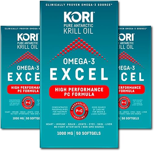Miniatura 9 de Kori Krill Omega 3 Excel Krill Oil 1000mg Suplementos con EPA y DHA, fórmula de PC de alto rendimiento para máxima absorción, clínicamente probado y