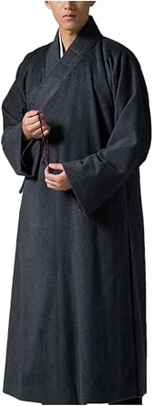 ZanYing Mens Medieval Monk Gown Buddhist Meditation Wool Robe S-XL