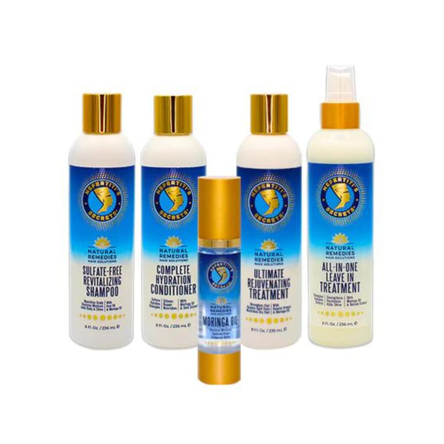 Nefertiti’s Secrets Corrective-Therapy Collection | 100% Pure Oil | Hydration Combination Set | Hair Shampoo, Conditioner and Hair Treatments | Gift Set of 5 products