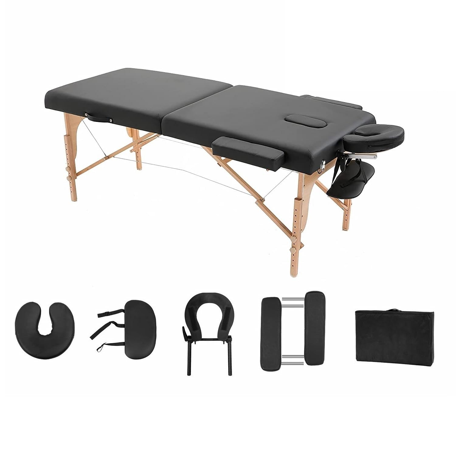 ACI ACUPRO Wood 2 Folding Massage Table Portable Massage Bed Spa Massage Therapy Table with Headrest & Armrest Black-image-9