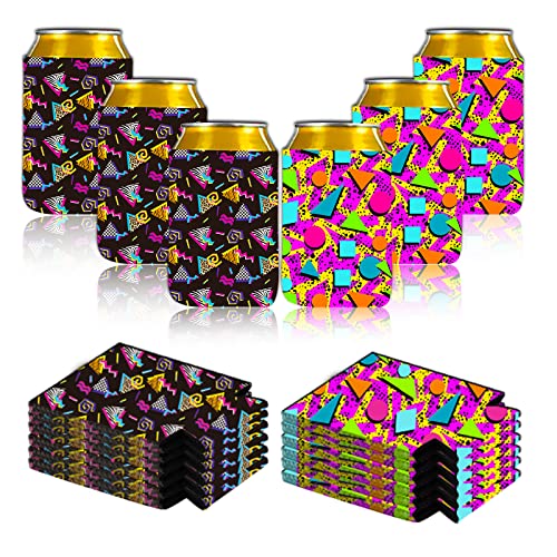 12 Pieces 80s 90s Vintage Beer Can Coolers Sleeves Neoprene Drink Holders Bottle Sleeves Retro Party Supplies Memphis Fashion Neon Can Cooler Sleeves