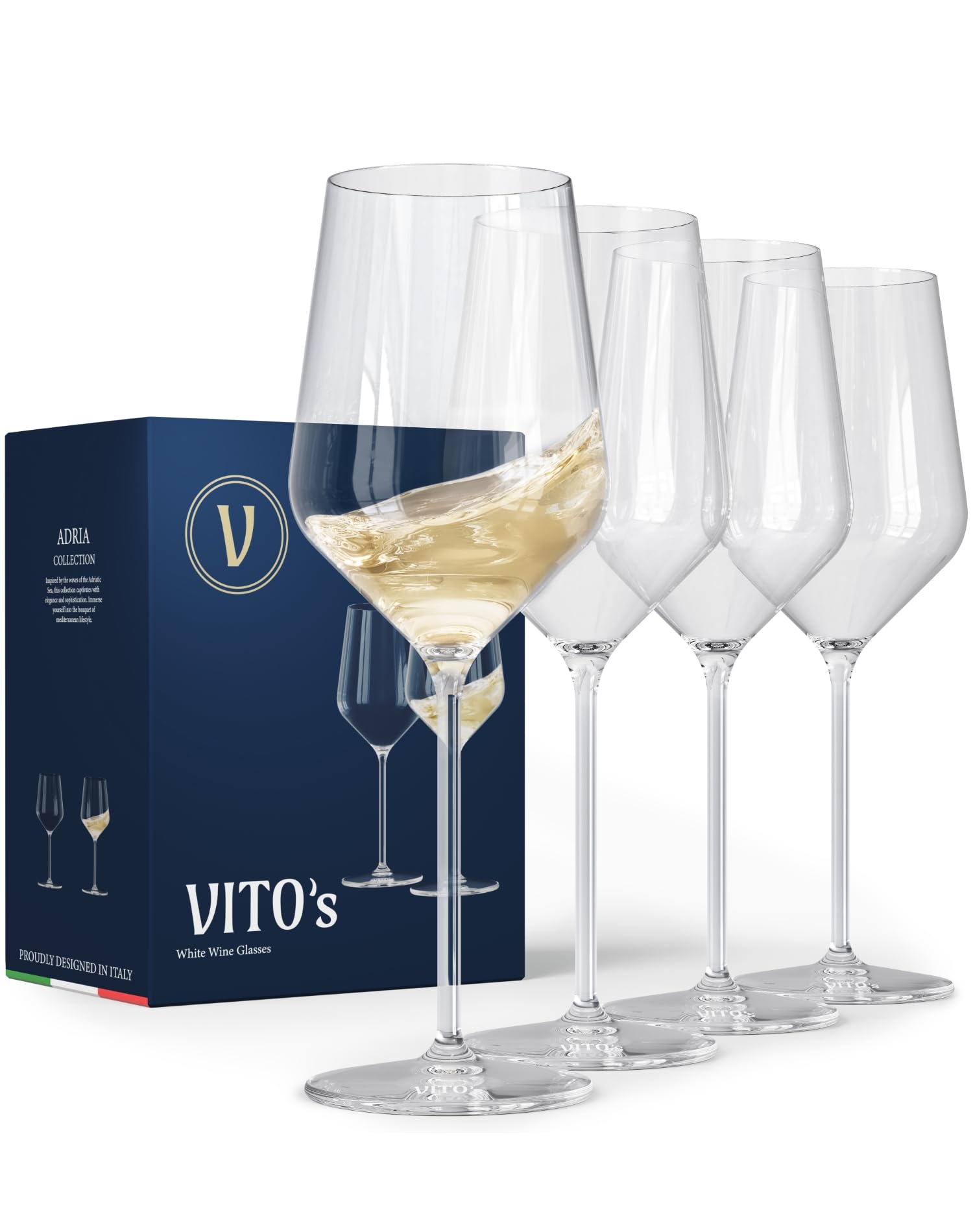 VITO's® Copas de vino blanco Adria (juego de 4) para una excelente experiencia de beber de cristal | Juego de copas de vino irrompibles en caja de regalo | para vinos blancos y rosados (juego de 4)