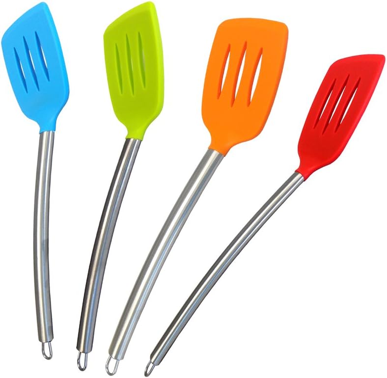 12x Kitchen Utensils Large Silicone Serving Mixing SLOTTED TURNER SPATULA with Heat Resistant Silicone and Stainless Steel Handle. MIX COLOR