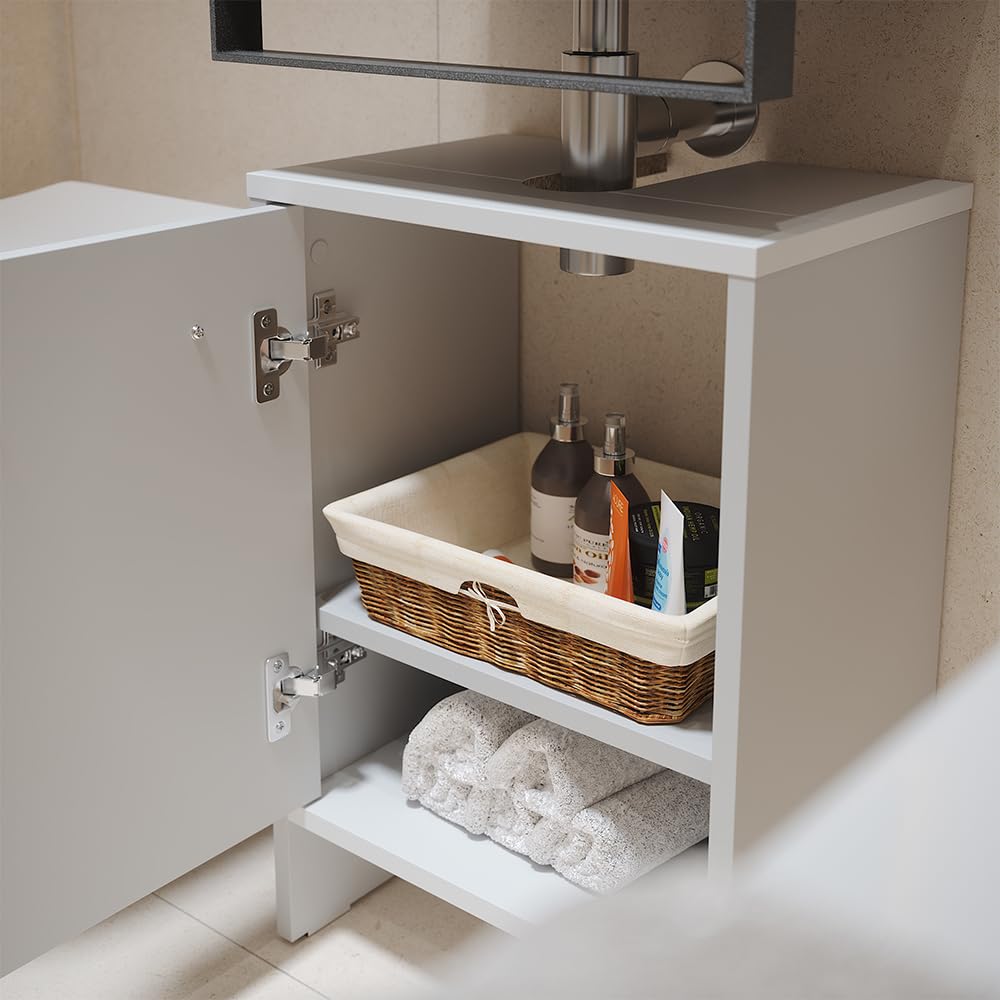 Vicco Meuble Vasque Simple Karli, Blanc, 38.2x57cm avec la Porte, Compatible avec Les siphons Standards et Installation Facile