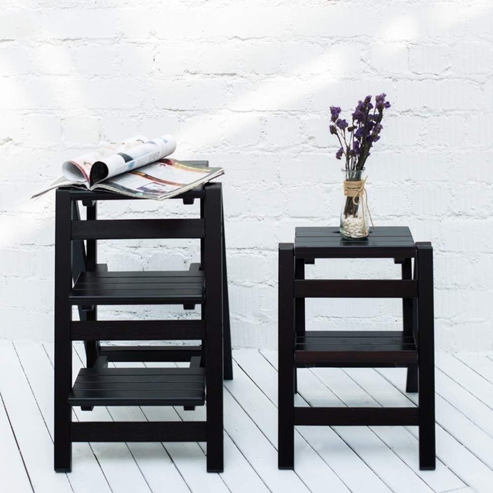 Folding 3-Step Ladder Stool Multi-Functional Wooden Step Stool Compact Footrest Indoor Plant Stand Space-Saving Versatile Climbing Chair for Home Use