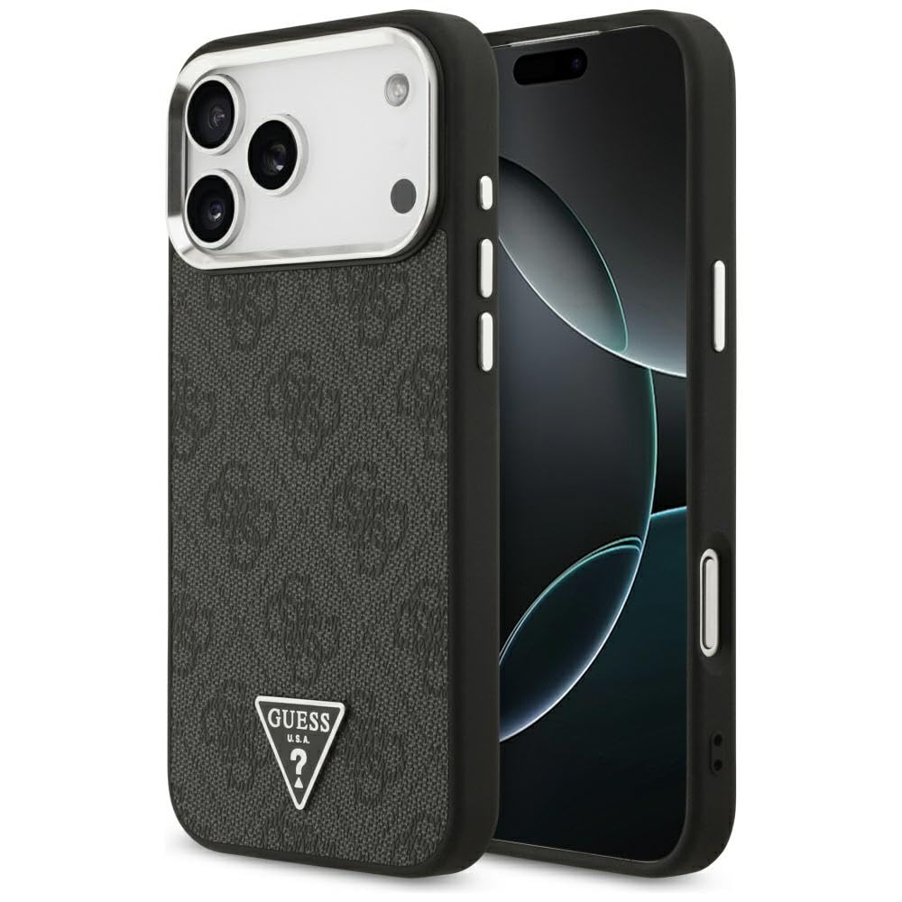 CG MOBILE Guess 4G Triángulo Logo Compatible con MagSafe Funda para iPhone 17 Pro Max (Negro/Plata)
