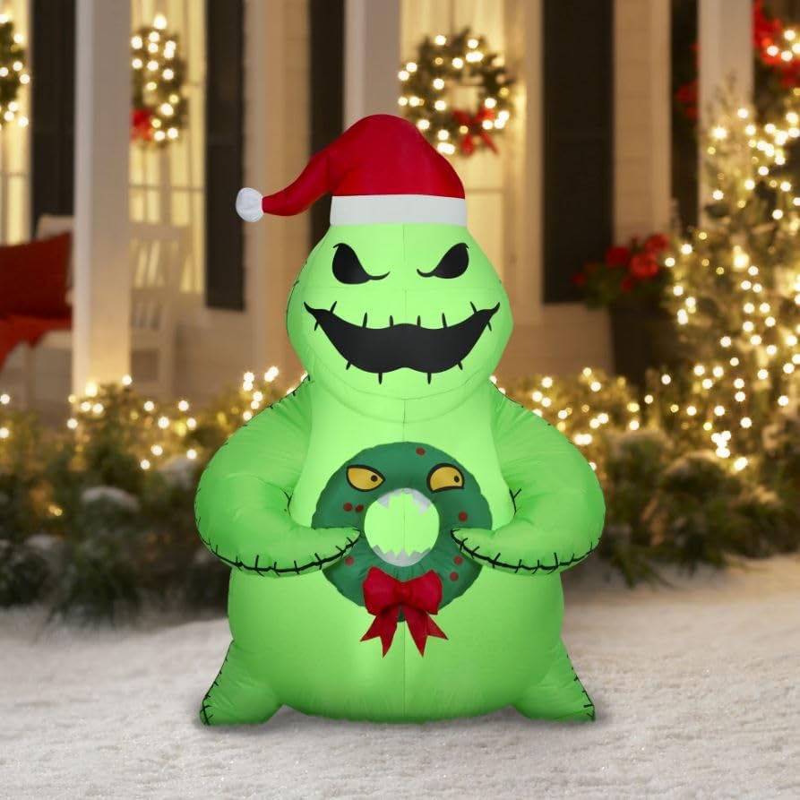 Gemmy Nightmare Before Christmas Airblown Inflatable Oogie Boogie Holding Wreath 5 ft Tall